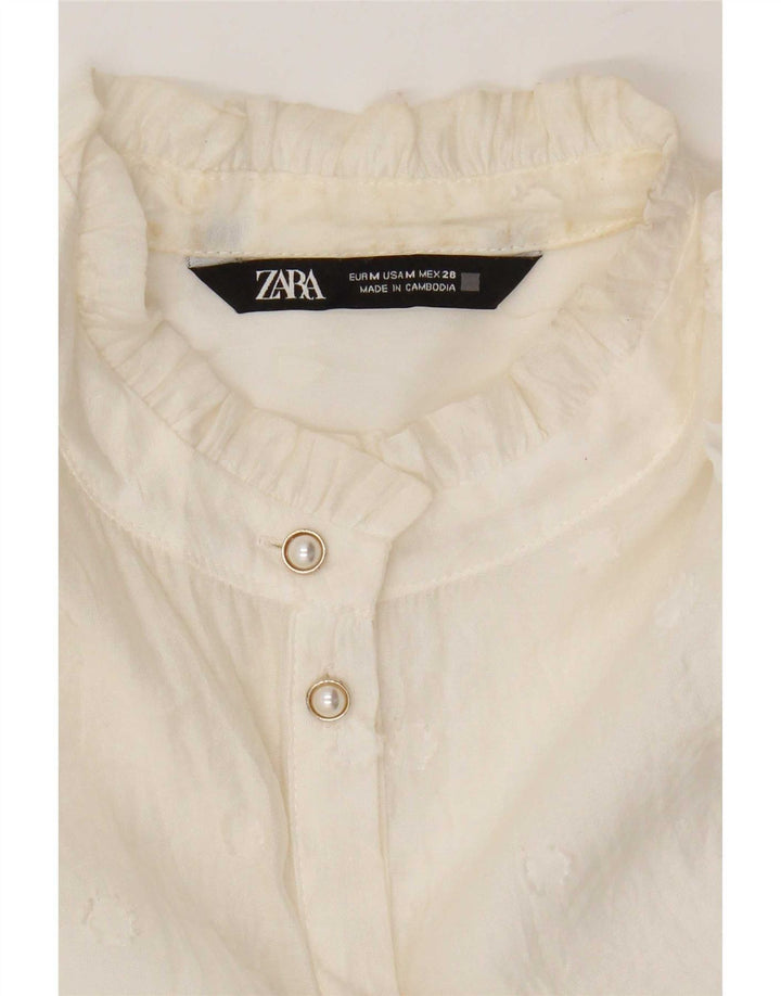 Blusa feminina Zara manga 3/4 transparente Reino Unido 14 médio branco