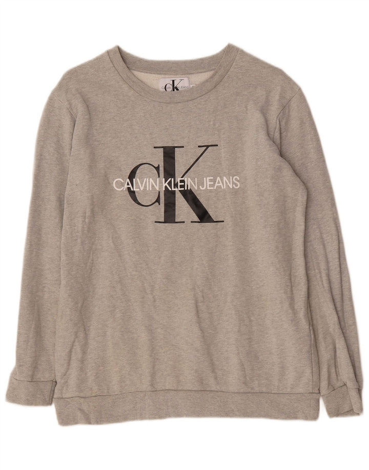 Moletom feminino Calvin Klein Jeans Jumper UK 14 cinza médio manchado