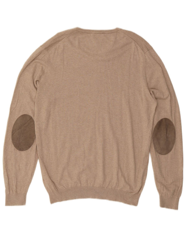 Suéter masculino Massimo Dutti com decote em V, grande algodão bege