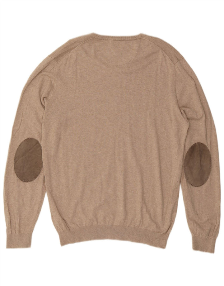 Suéter masculino Massimo Dutti com decote em V, grande algodão bege