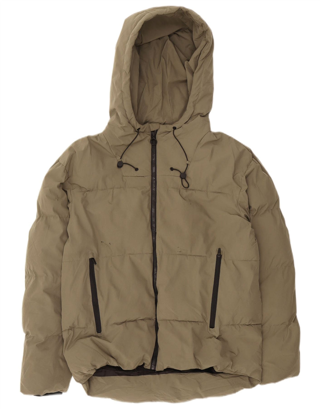 Jaqueta acolchoada com capuz masculina Zara UK 38 Poliéster cáqui médio
