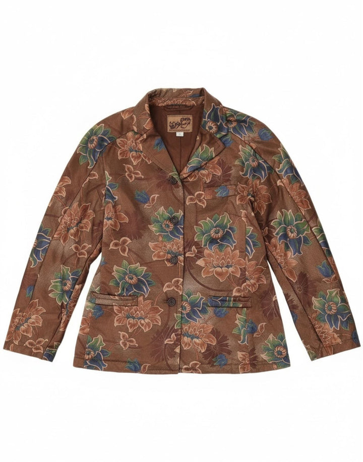 Jaqueta blazer vintage feminina com 4 botões Reino Unido 14 marrom médio floral