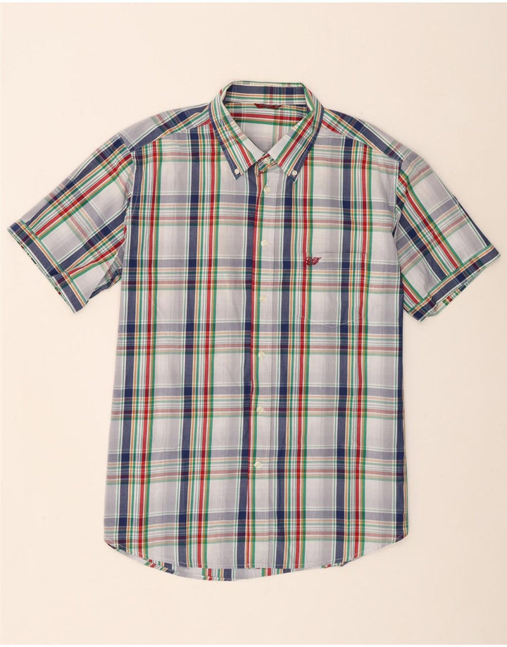 Camisa masculina de manga curta Carrera 2XL algodão xadrez branco