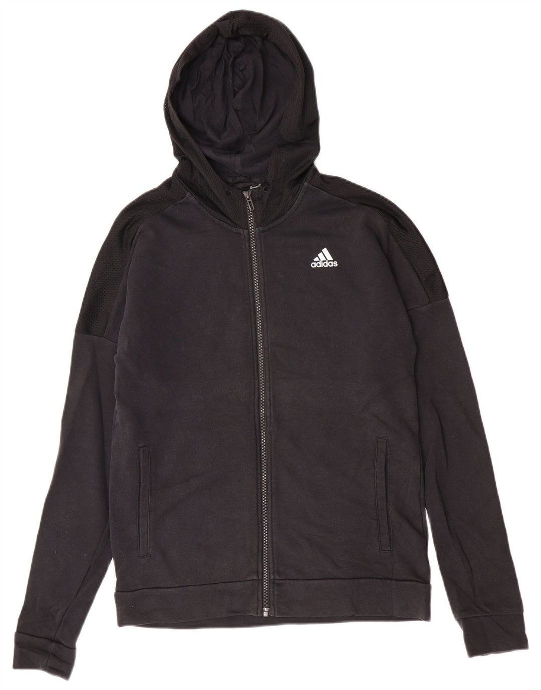 Adidas masculino zip moletom com capuz médio algodão preto