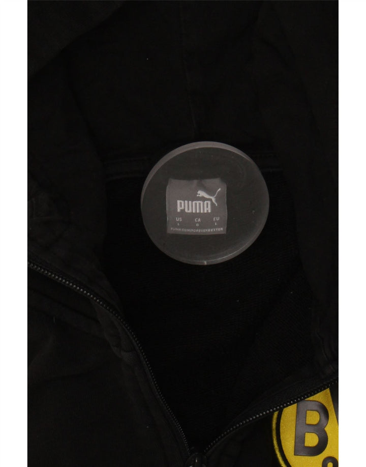Suéter PUMA masculino com capuz e zíper gráfico grande de algodão preto