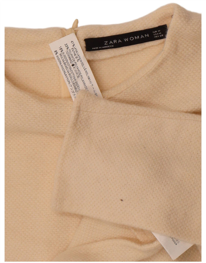 Zara Suéter feminino cropped com gola redonda Reino Unido 12 médio off white lã