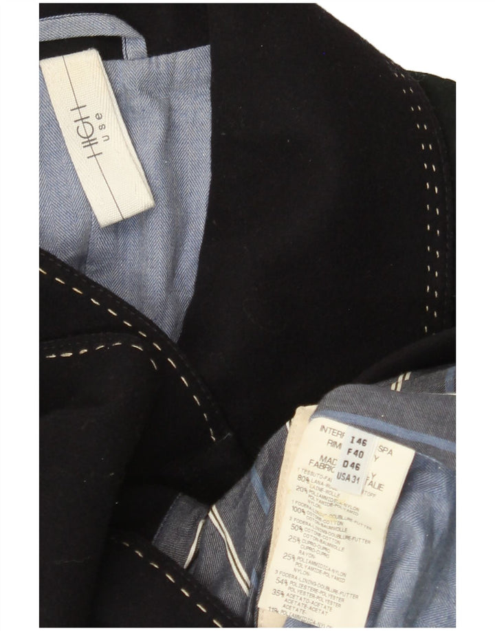 VINTAGE Mens Pea Coat IT 46 Lã Azul Marinho Pequeno