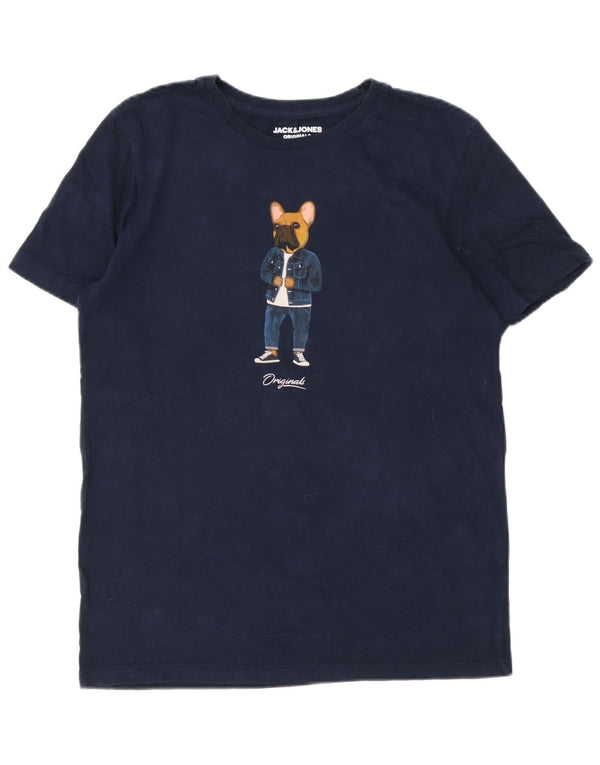 Camiseta masculina Jack & Jones Slim Fit gráfica grande algodão azul marinho