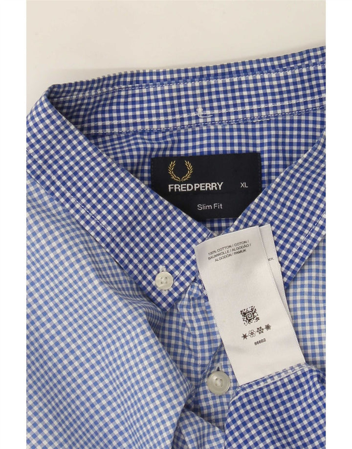 Camisa masculina Slim Fit Fred Perry XL azul algodão guingão