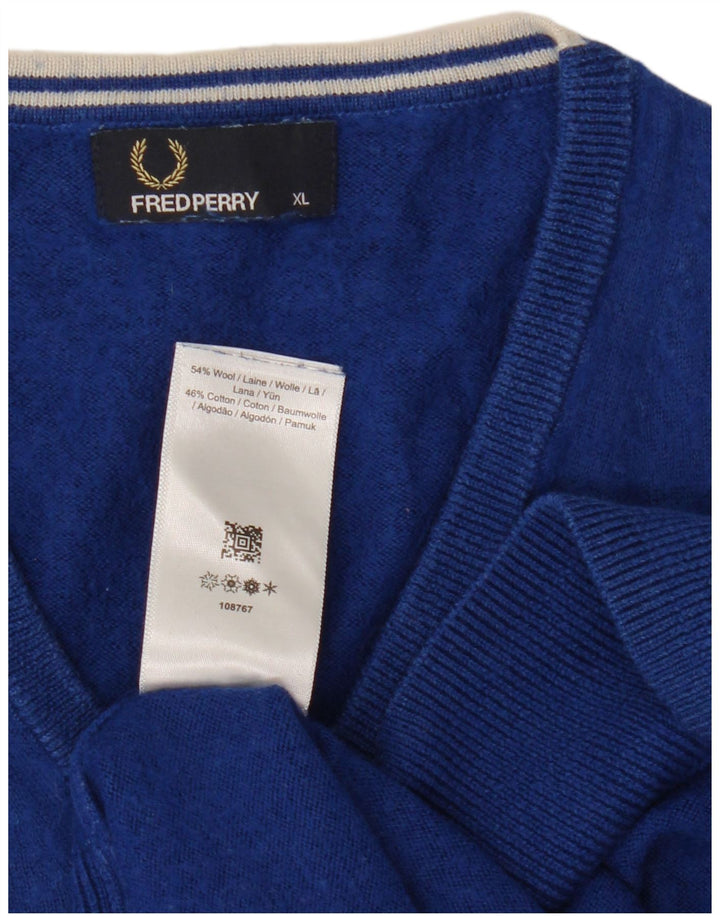 Fred Perry Suéter masculino com decote em V XL lã azul