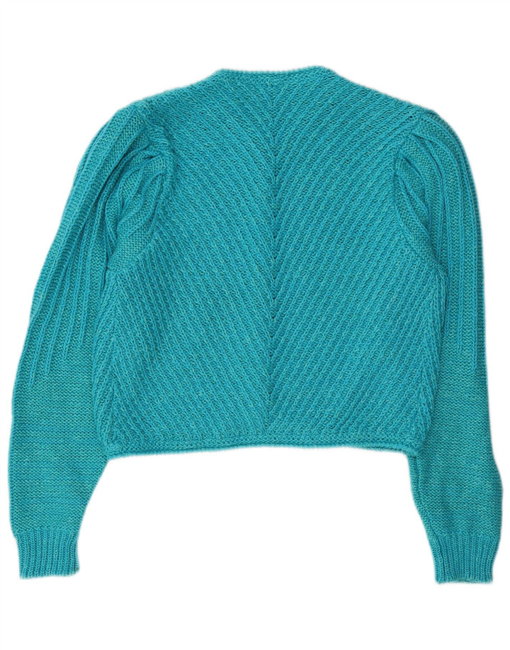 Suéter Cardigan Crop Feminino Vintage Reino Unido 14 Azul Médio