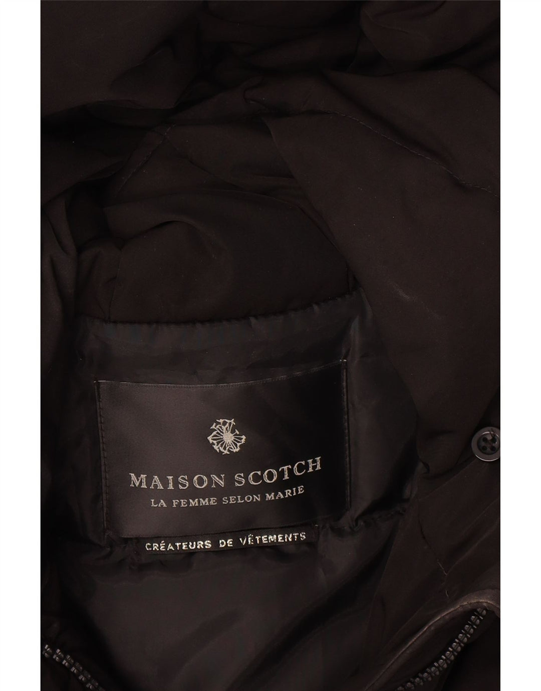 Casaco acolchoado com capuz feminino Maison Scotch UK 14 poliéster preto médio