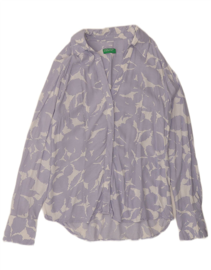 Camisa feminina BENETTON UK 14 viscose floral roxa média