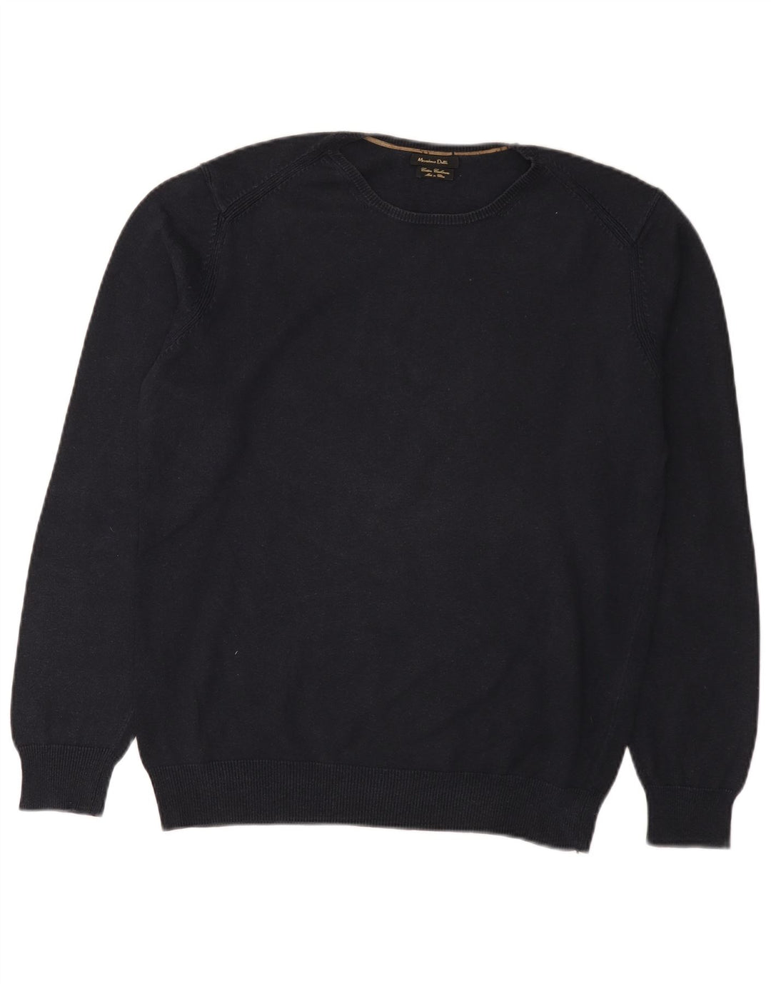 Suéter masculino Massimo Dutti com gola redonda, grande algodão azul marinho
