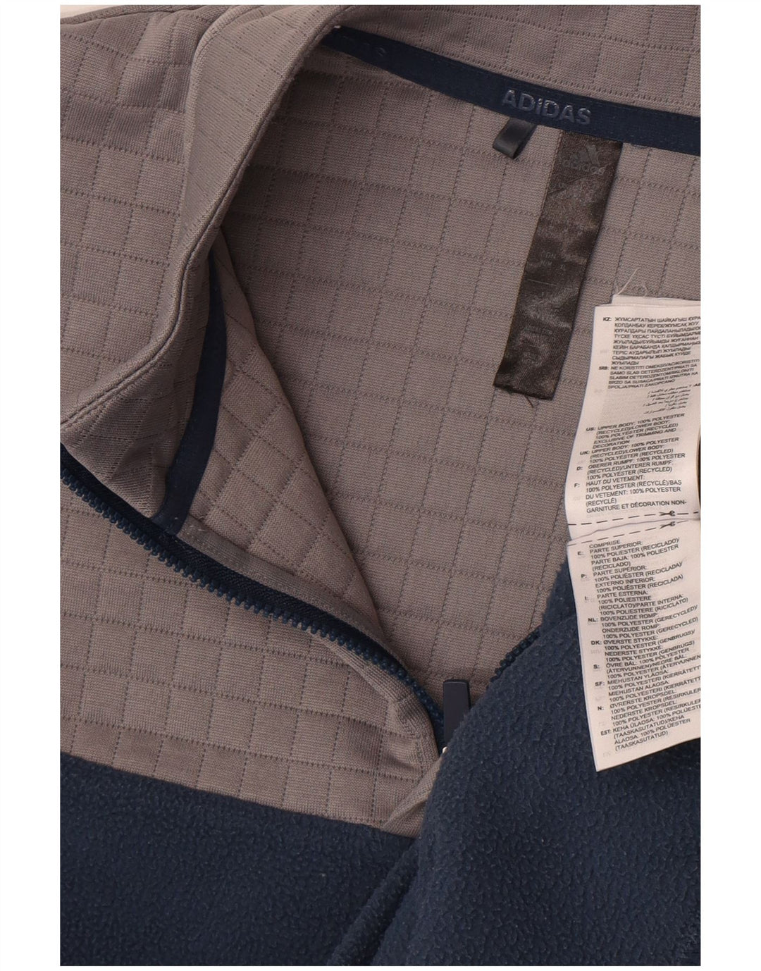 Adidas Mens Zip Neck Fleece Jumper Médio Azul Marinho Colorblock Poliéster