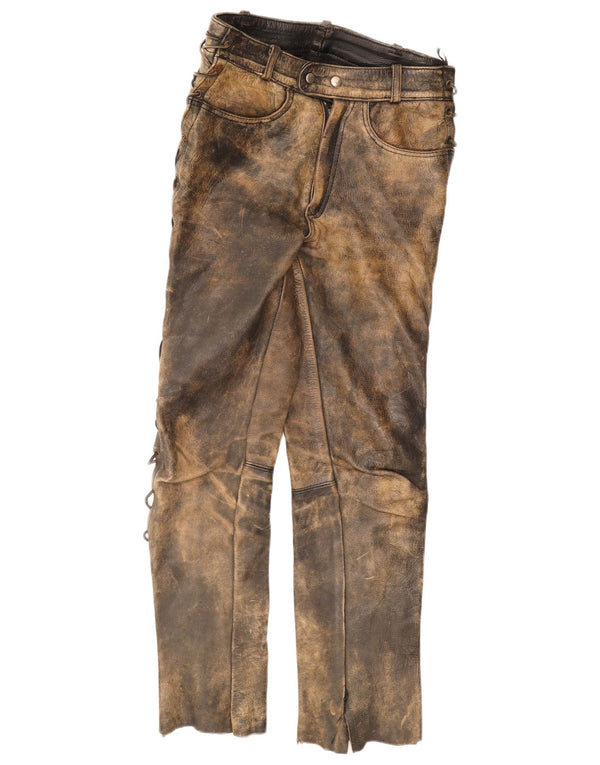 Calças de couro retas masculinas vintage W30 L30 cáqui