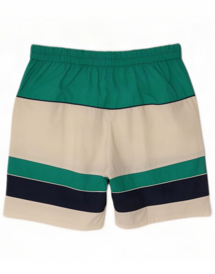 Shorts esportivos masculinos vintage médio poliéster colorblock multicolorido