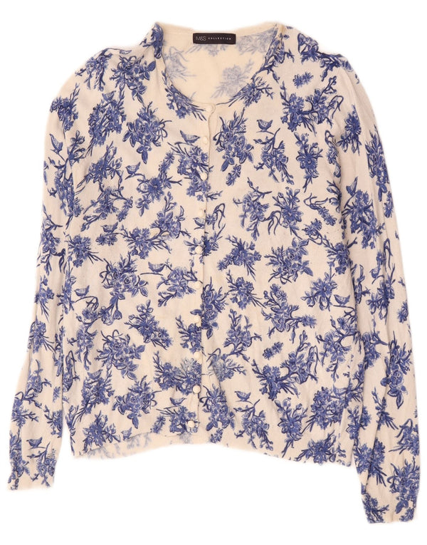 Suéter cardigã feminino Marks & Spencer Reino Unido 14 grande viscose floral azul