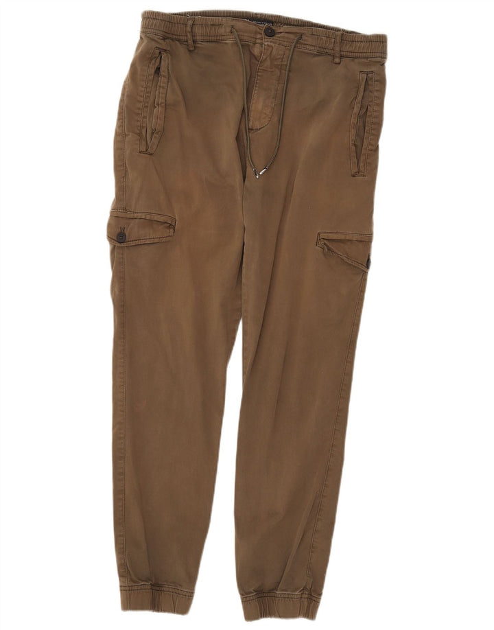 Zara Mens Joggers Cargo Calças Médio W31 L28 Algodão Cáqui