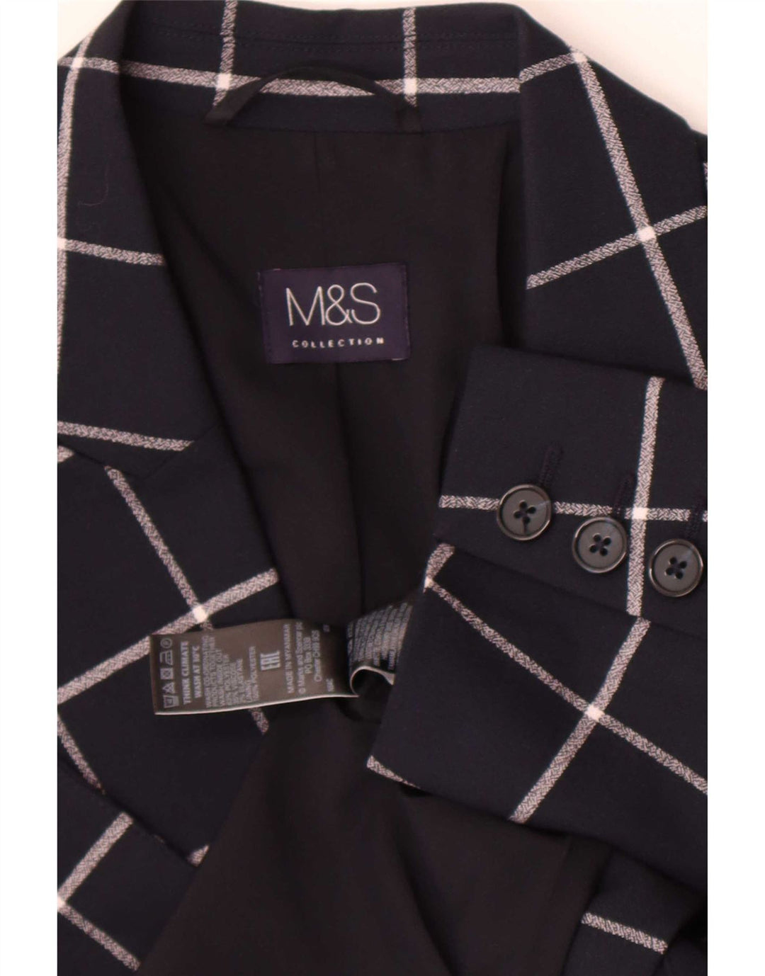 Jaqueta Blazer Feminina Marks & Spencer Reino Unido 12 Médio Azul Marinho Xadrez
