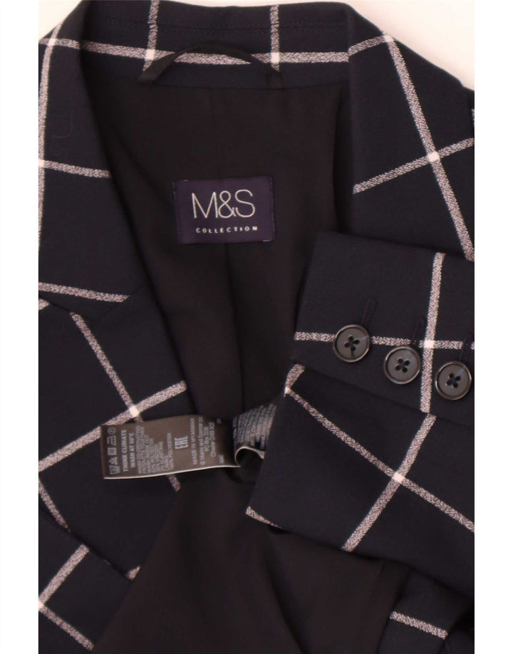 Jaqueta Blazer Feminina Marks & Spencer Reino Unido 12 Médio Azul Marinho Xadrez