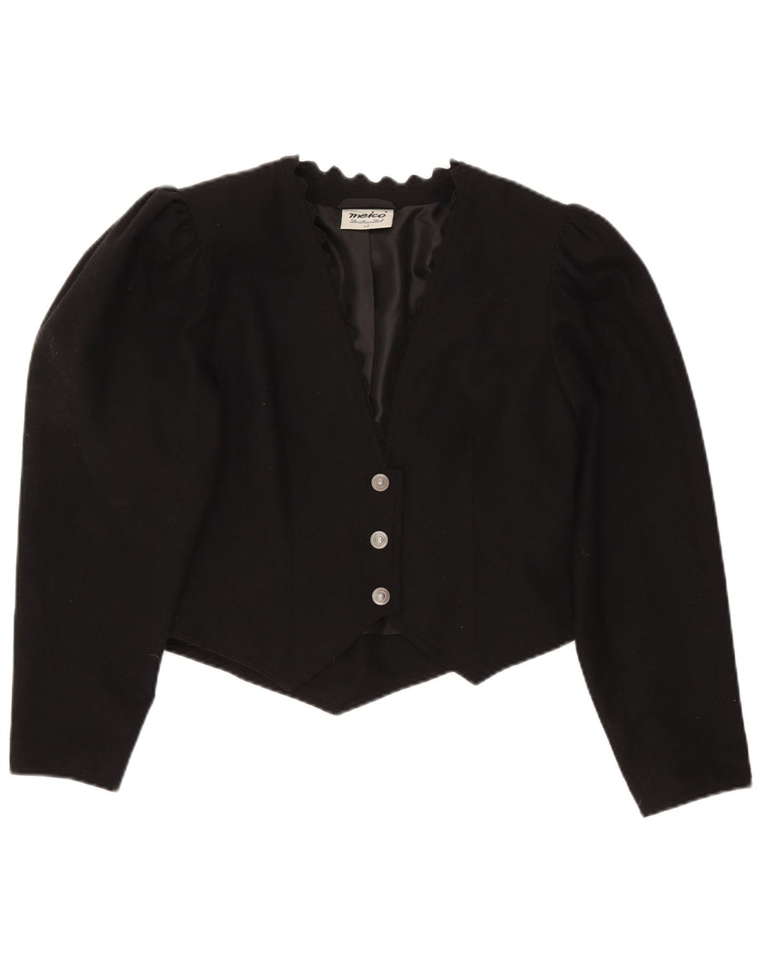 Jaqueta blazer feminina Meico com 3 botões UK 16 grande poliéster preto