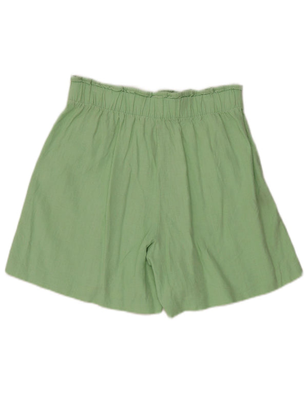 Shorts casuais femininos de cintura alta Marks & Spencer Reino Unido 10 pequeno W28 linho verde
