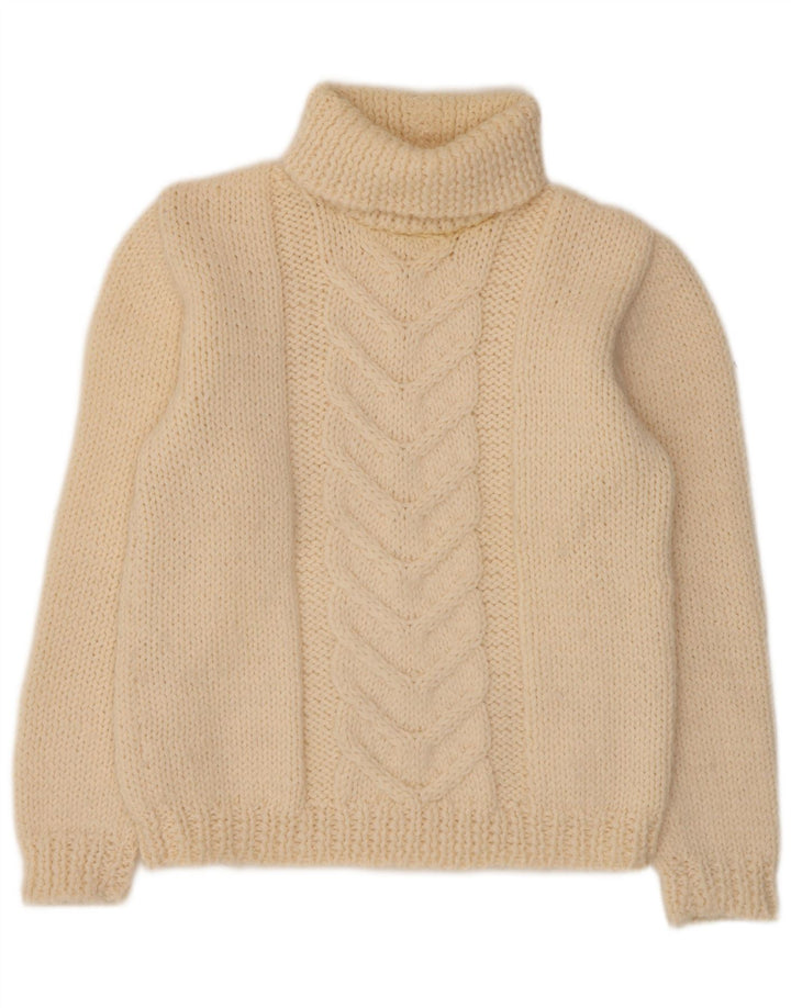 Suéter feminino vintage com gola redonda UK 14 médio off white