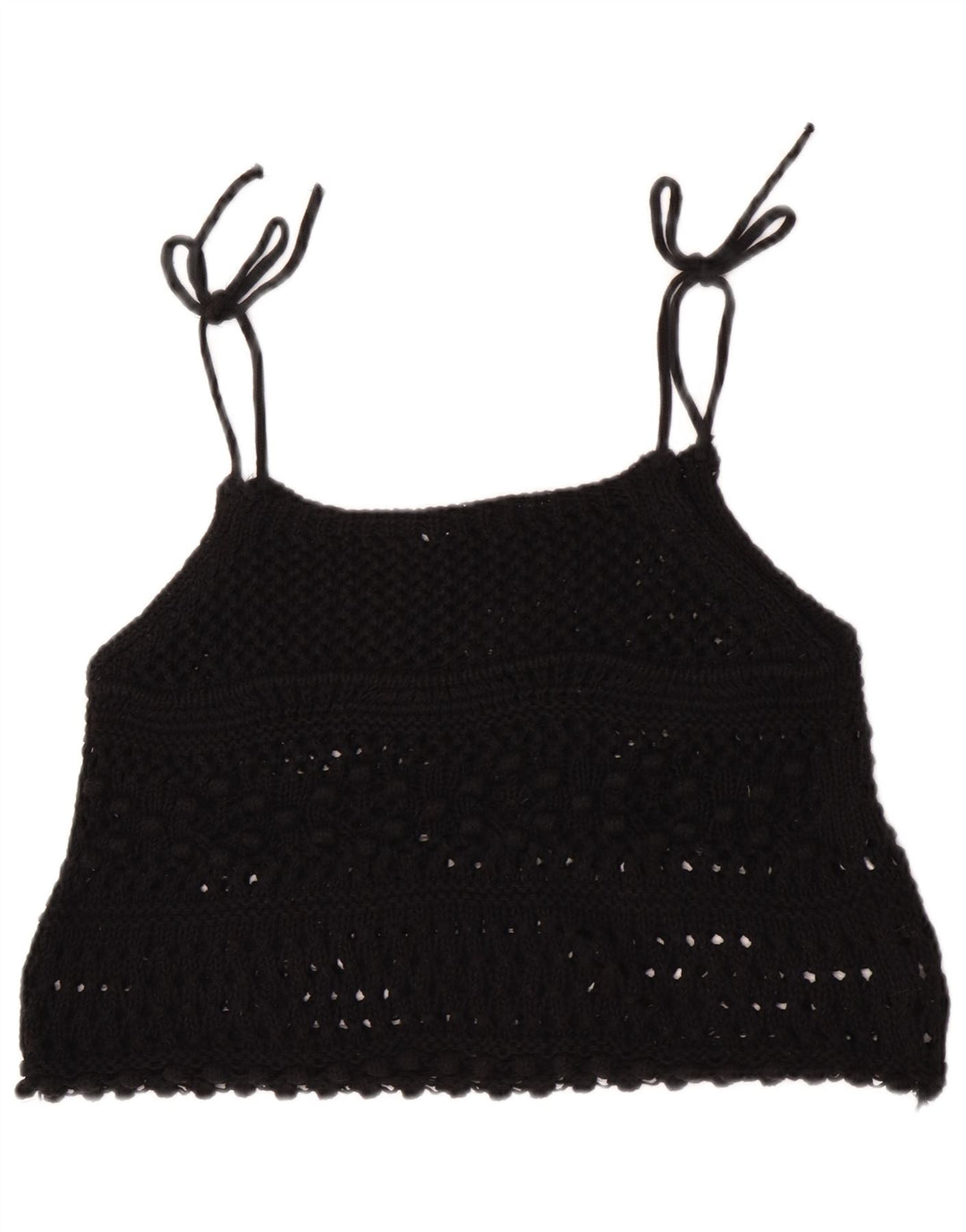 Zara Top feminino de crochê sem mangas UK 12 médio preto