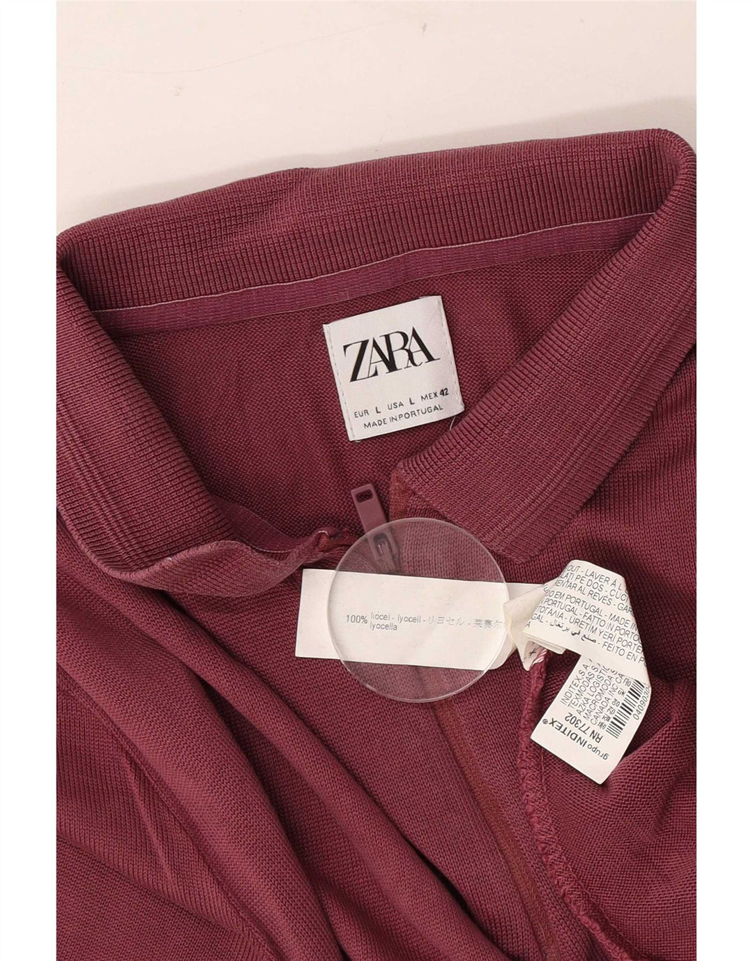 Zara Camisa polo masculina grande Borgonha Lyocell