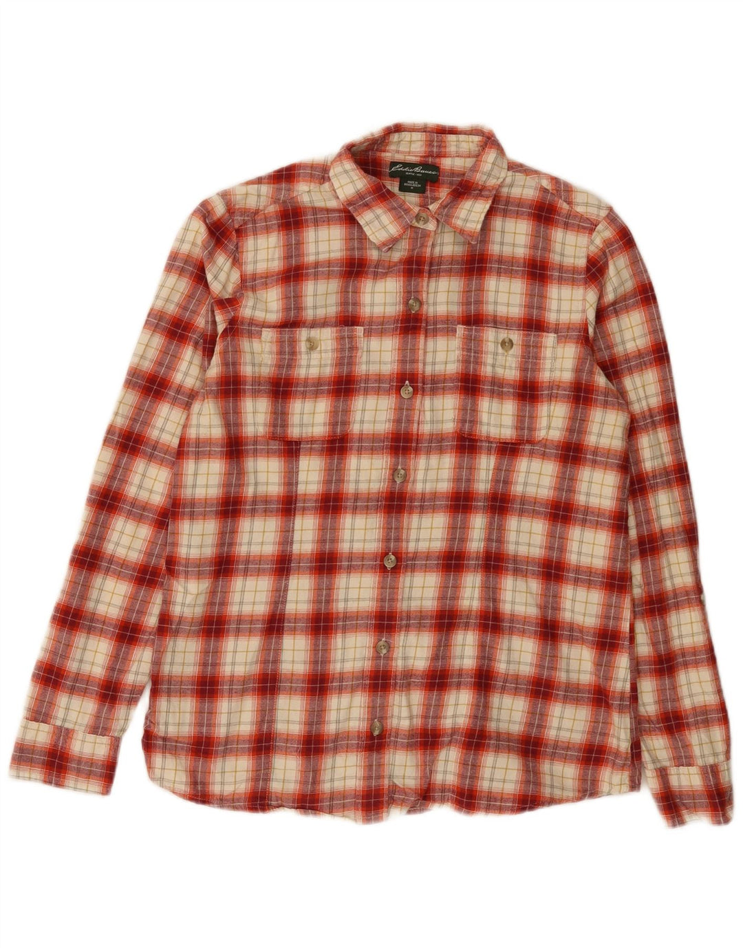 Camisa feminina de flanela Eddie Bauer Reino Unido 14 algodão xadrez vermelho médio