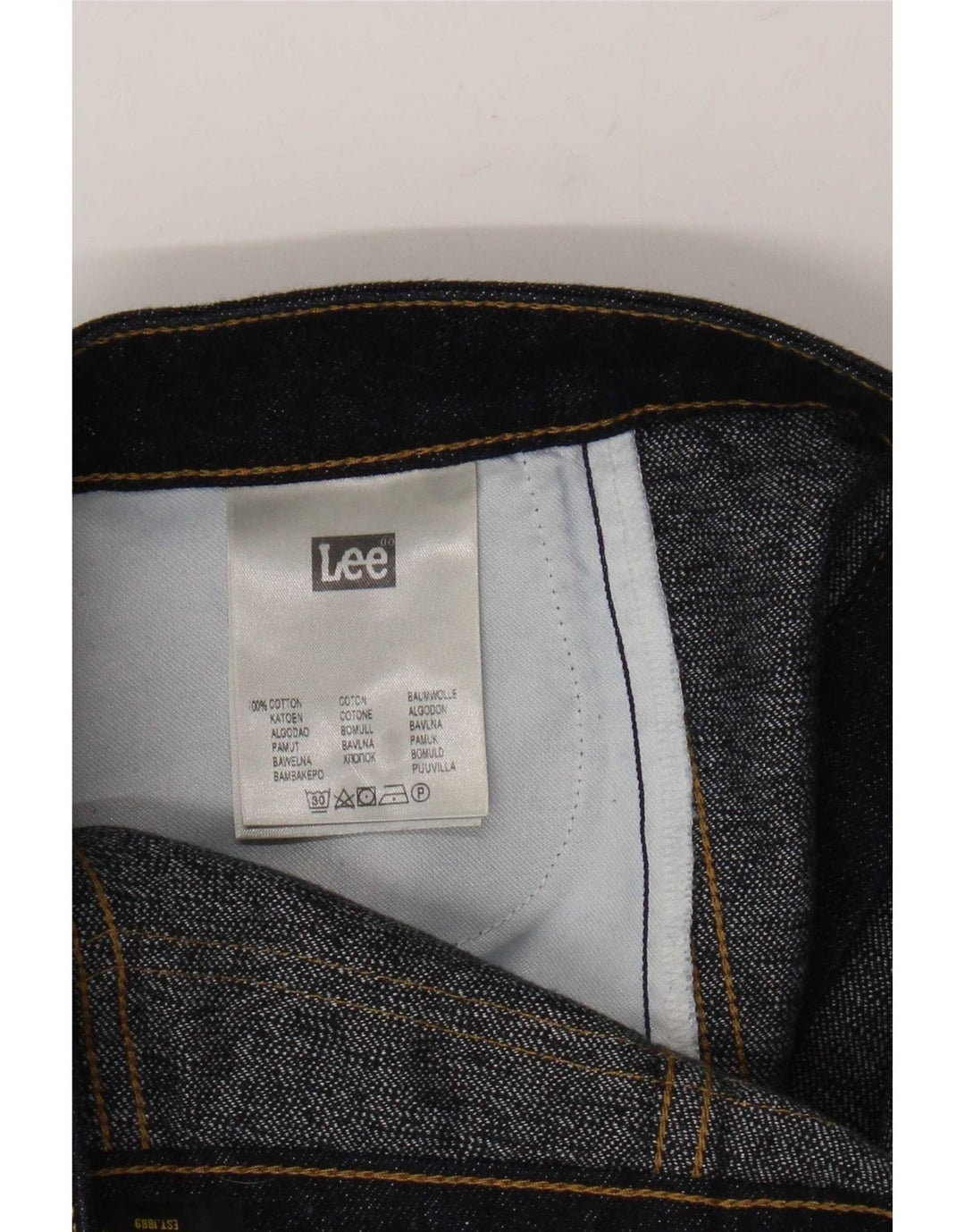 Saia jeans feminina Lee W28 algodão azul marinho médio