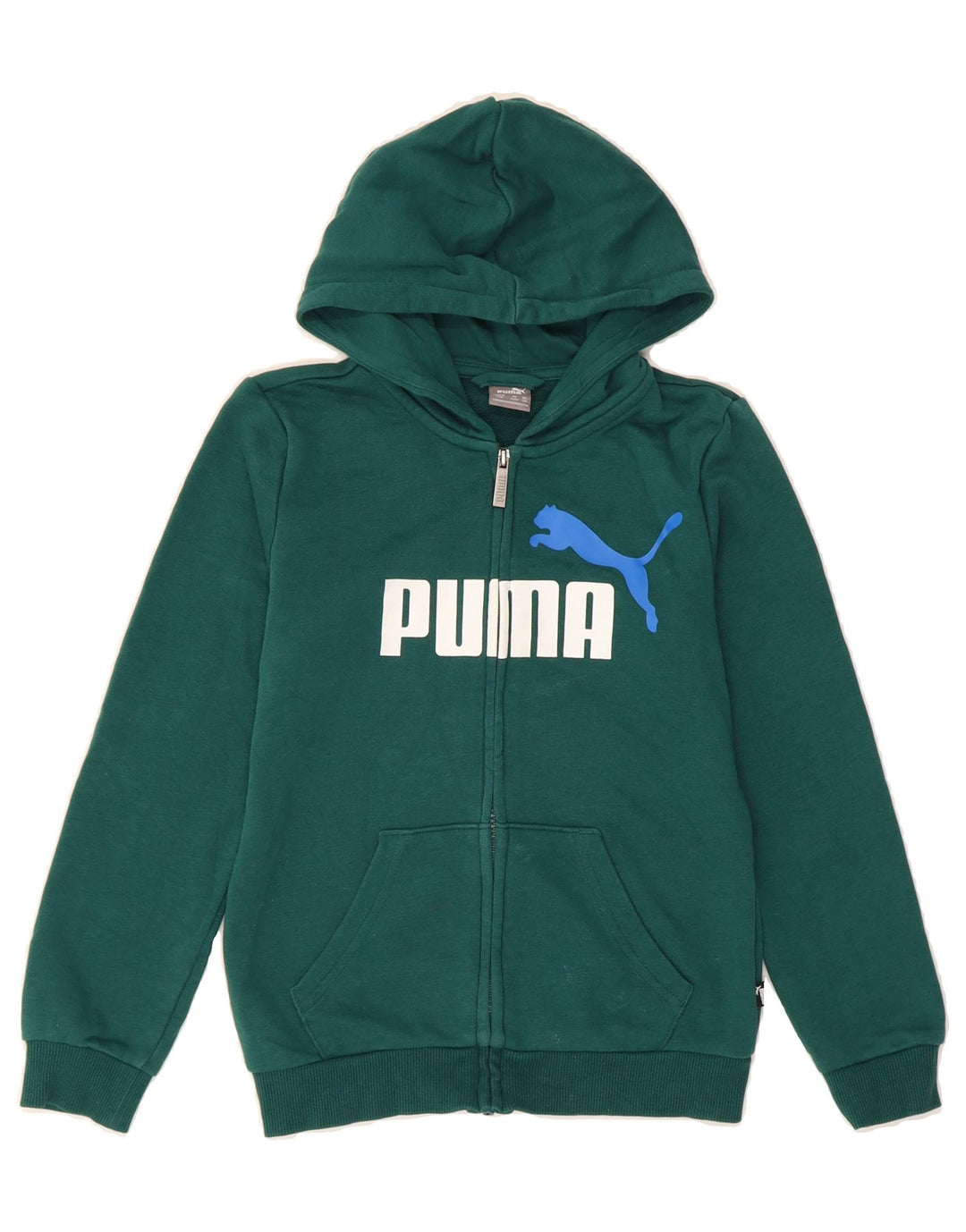 PUMA Boys Graphic Zip Hoodie Sweater 9-10 Years Medium  Green Cotton Vintage Puma and Second-Hand Puma from Messina Hembry 