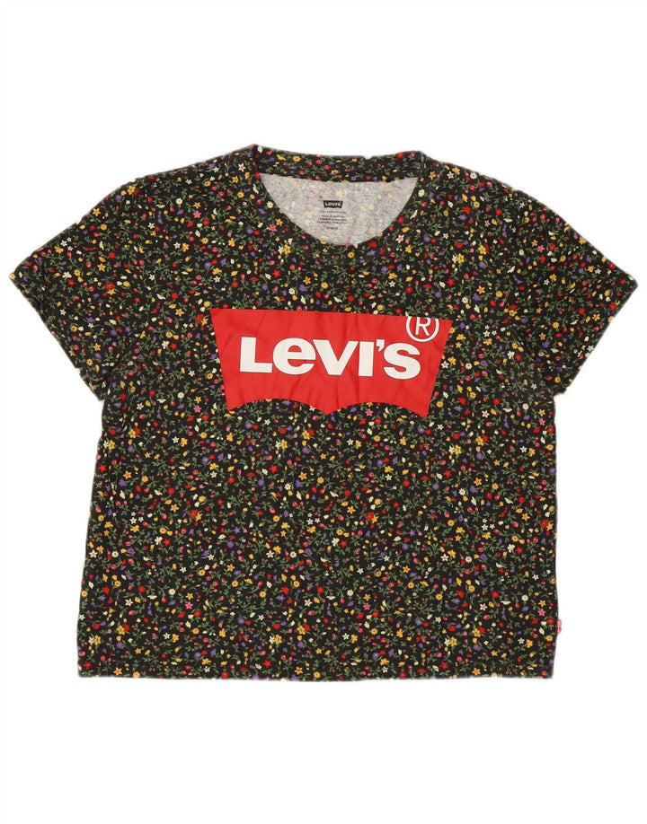 Camiseta feminina gráfica Levi's UK 14 algodão floral multicolorido médio