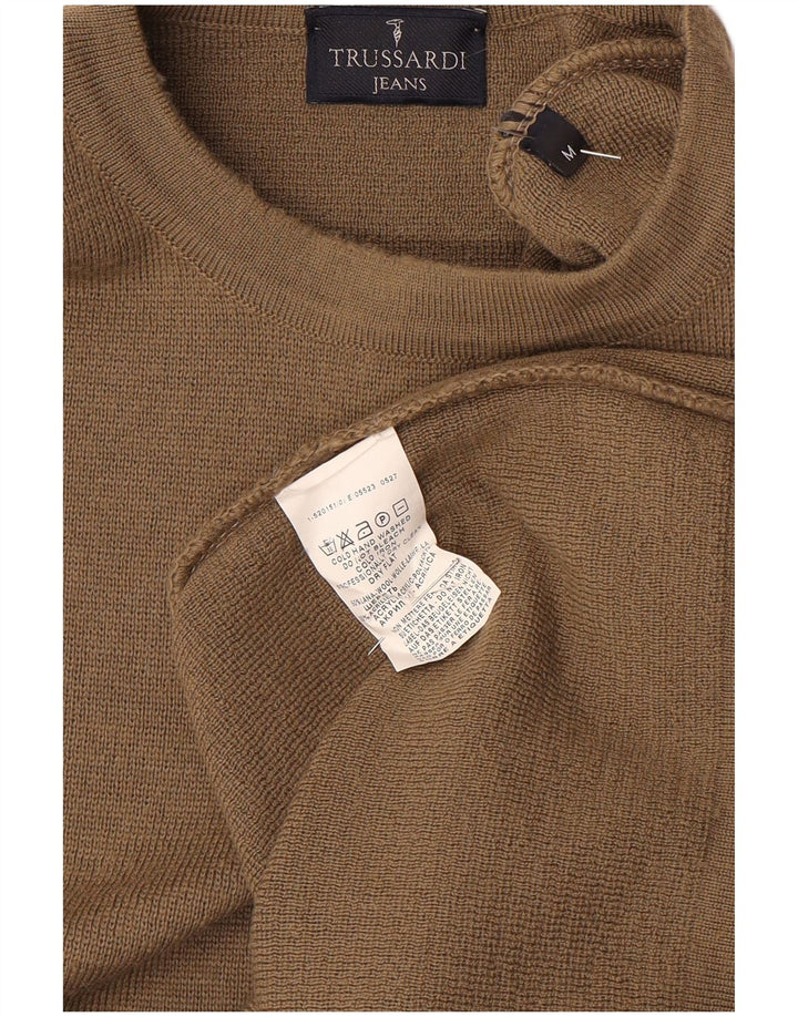 Trussardi Jeans Suéter masculino com gola redonda, lã marrom médio