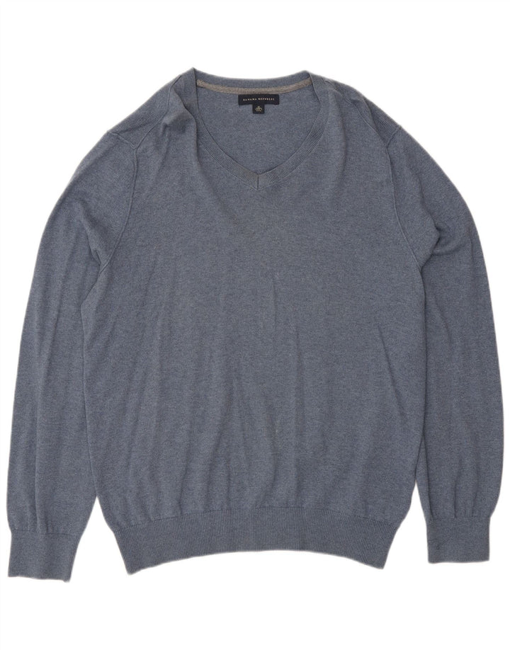 Suéter masculino Banana Republic com decote em V de algodão azul médio