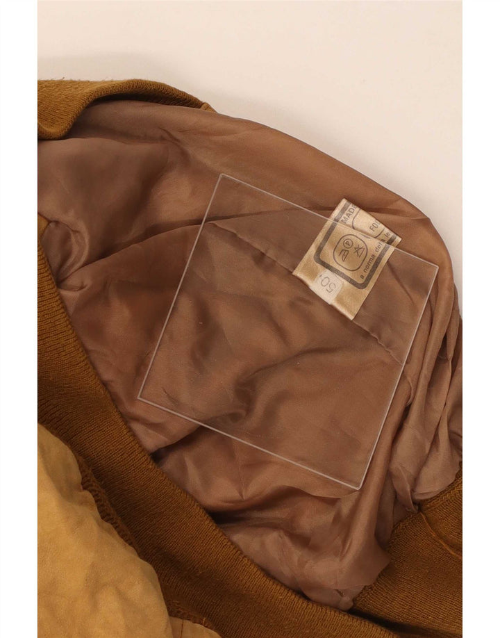 Jaqueta bomber masculina vintage de camurça IT 50 couro bege grande