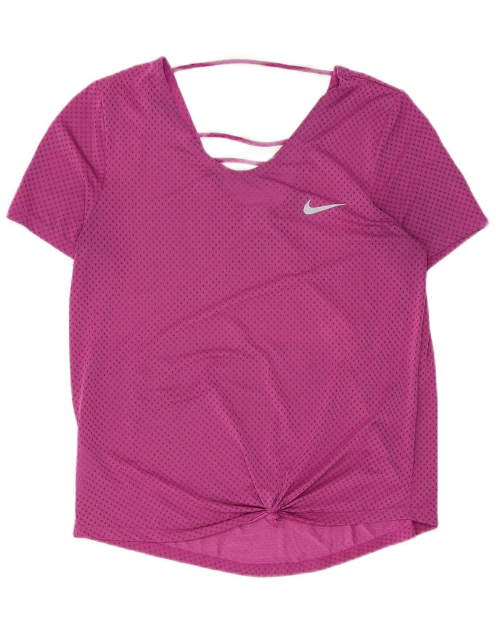 Camiseta feminina NIKE Dri Fit UK 14 poliéster manchado rosa médio