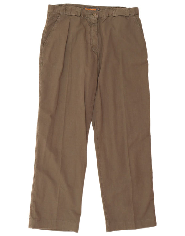 Calça chino reta feminina Timberland US 12 grande W32 L30 algodão cáqui