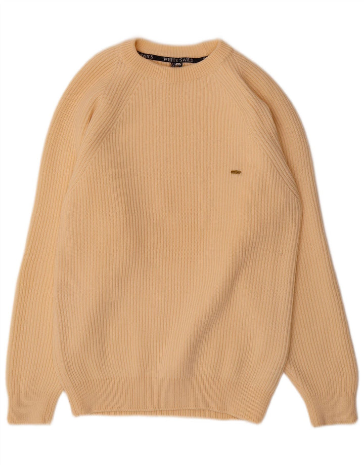 Suéter masculino branco Sails com gola redonda de lã bege médio