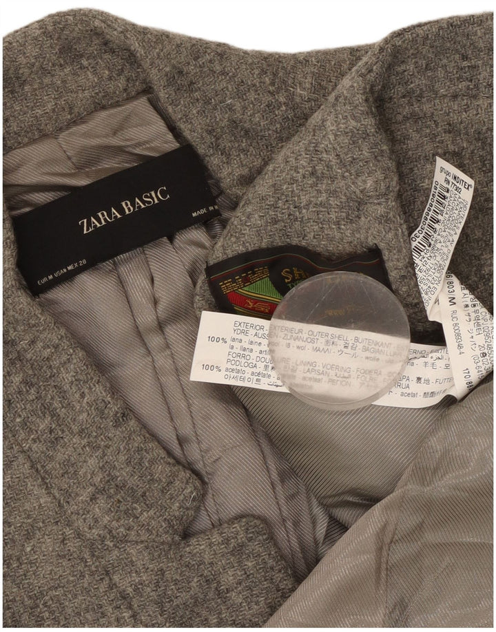 Jaqueta Zara Longline Blazer Feminina Reino Unido 12 Lã Cinza Médio