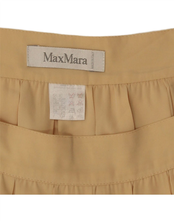 Max Mara Saia Midi Plissada Feminina Reino Unido 14 Médio W30 Poliéster Bege