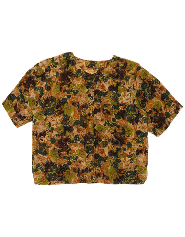 Blusa feminina vintage de manga curta UK 14 grande floral multicolorida