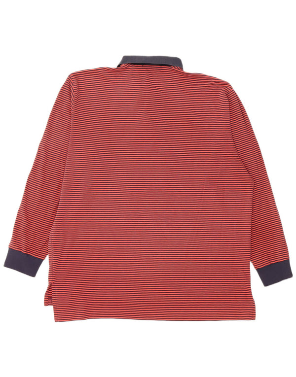 Camisa polo masculina de rugby de manga comprida Polo Ralph Lauren XL listrada vermelha de algodão
