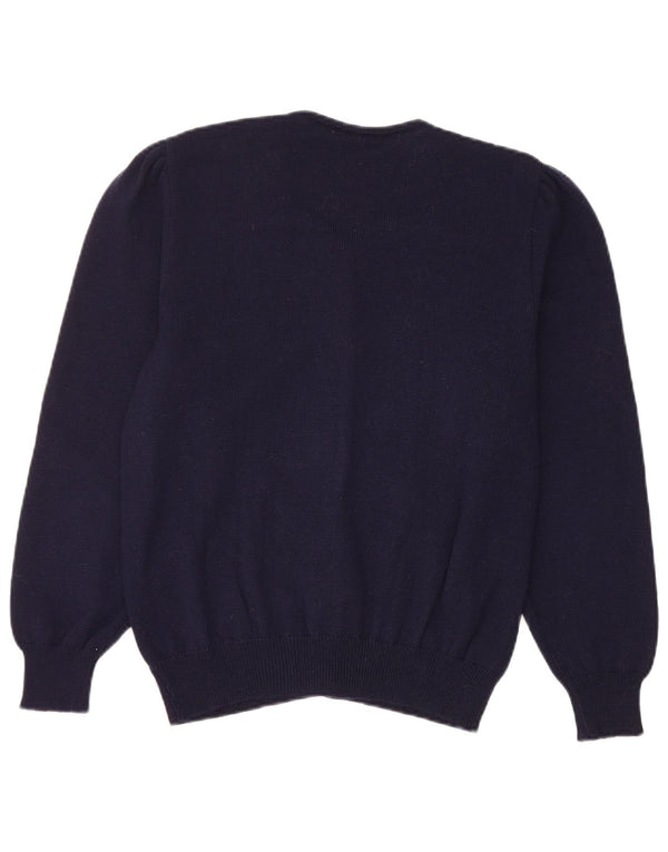 Suéter cardigã feminino vintage Reino Unido 14 azul marinho médio