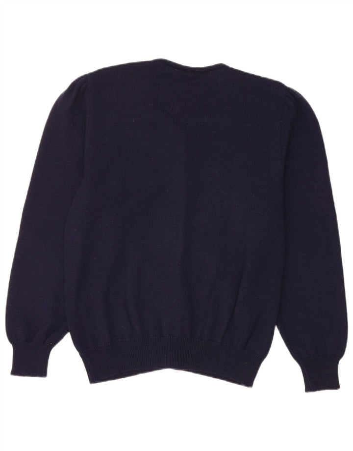 Suéter cardigã feminino vintage Reino Unido 14 azul marinho médio