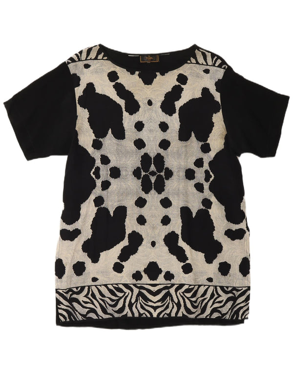 Blusa Feminina Fendi Top UK 14 Grande Preto Animal Print Designer