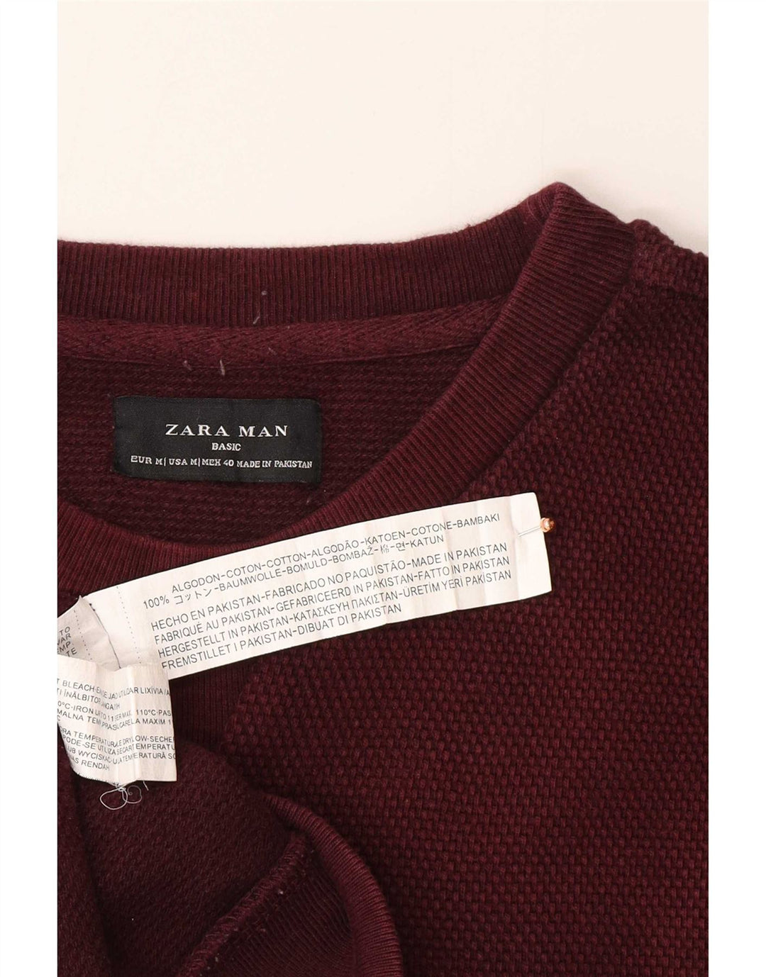 Zara Moletom Masculino Jumper Médio Algodão Borgonha