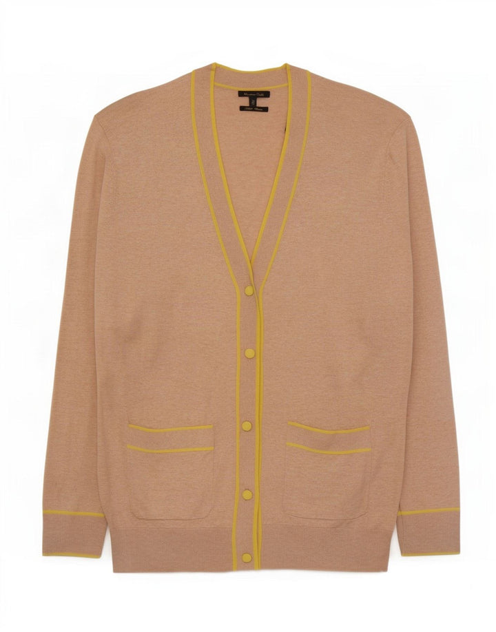 Suéter cardigã feminino Massimo Dutti Reino Unido 12 algodão manchado bege médio