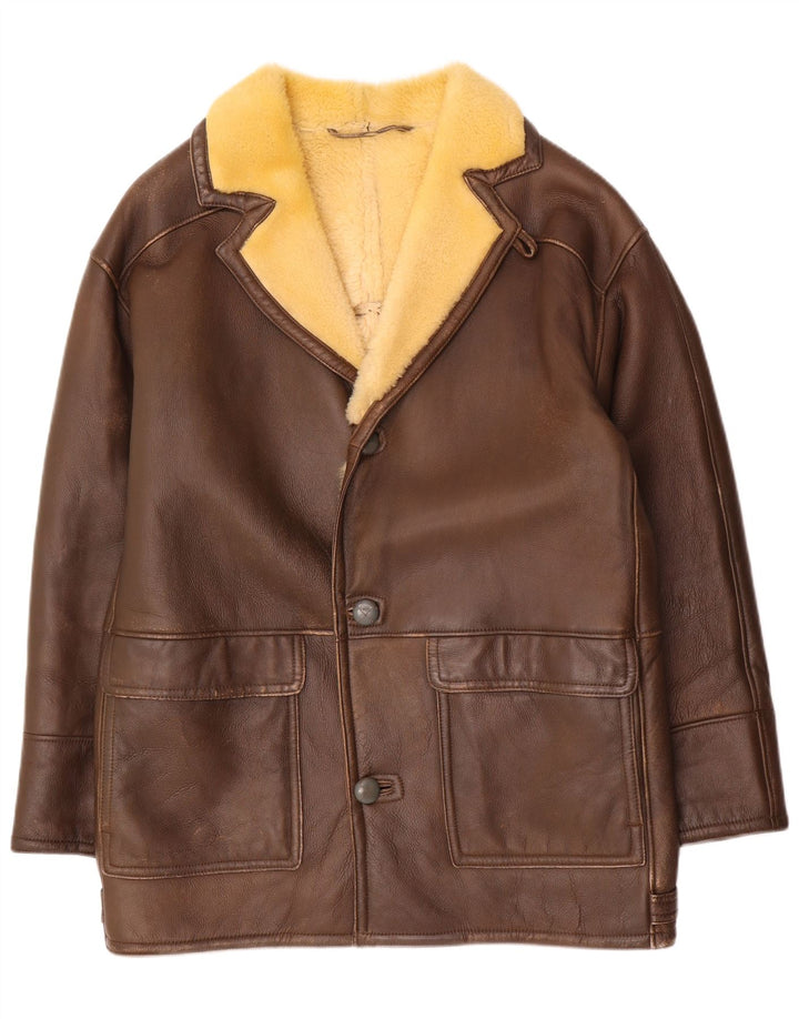Sobretudo masculino vintage de shearling UK 40 grande marrom